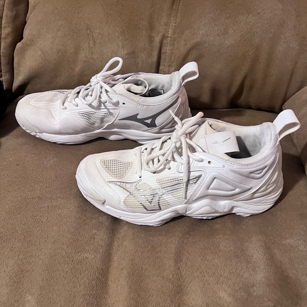 Mizuno White and Silver Running Sneakers (used during one volleyball season)